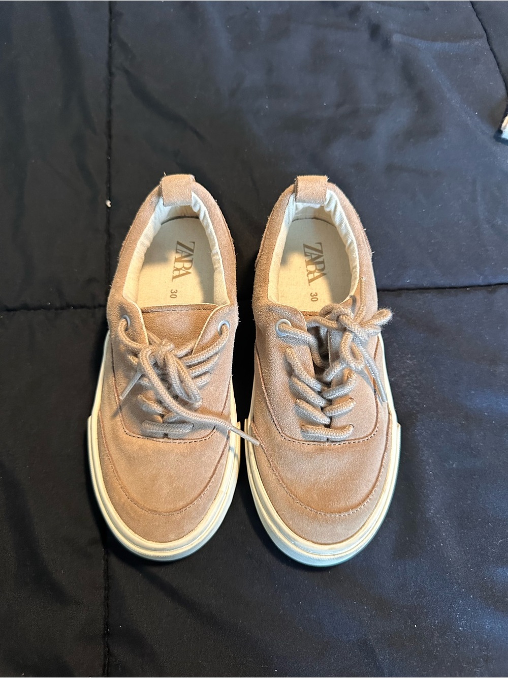 Zara Kids Suede Lace-Up Sneakers in Light Brown with Cream Sole
